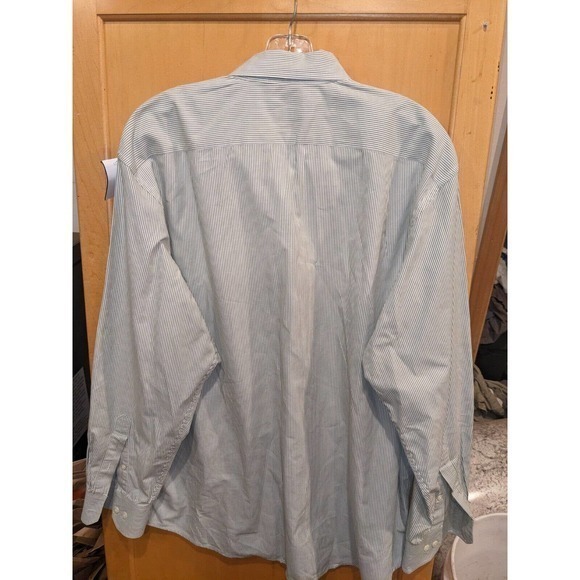 IZOD 100% cotton men size L green striped long sleeve button down collared shirt - Picture 2 of 4